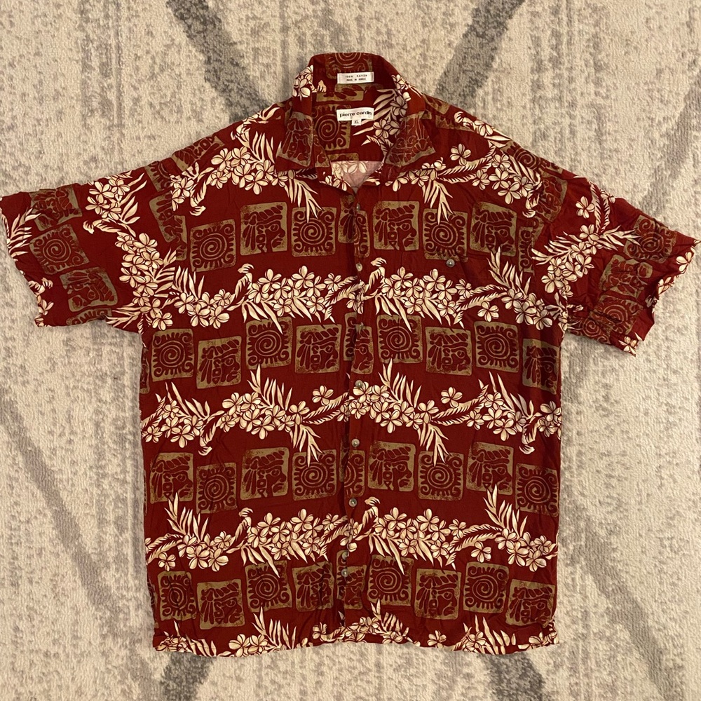 Pierre Cardin Tribal Hawaiian 100% Rayon Men’s XL Short Sleeve Button Down Shirt